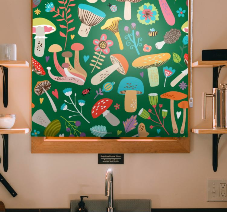 Vibrant Mushroom Motif flowers and plants roller blind - TenStickers