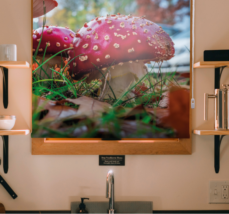 Vibrant Red Mushrooms flowers and plants roller blind - TenStickers