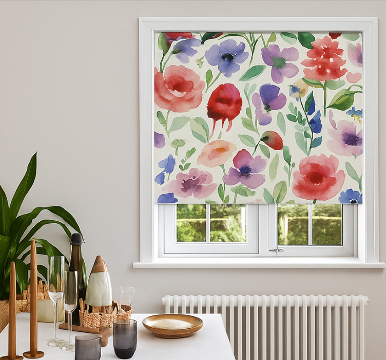 Vibrant watercolor floral living room roller blind - TenStickers