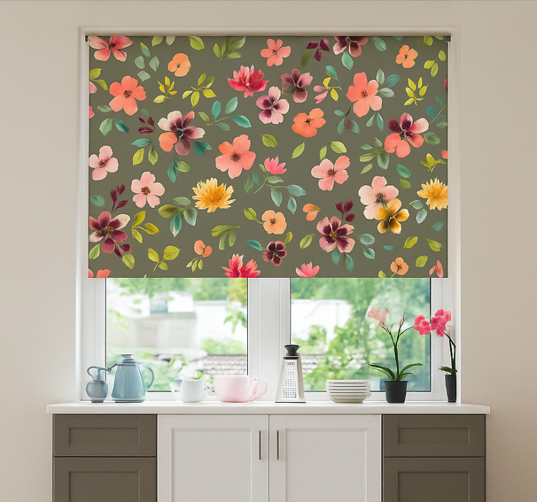 Vibrant Watercolor flowers kitchen roller blind - TenStickers