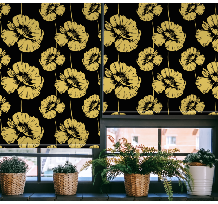 Yellow and black design flower roller blind - TenStickers
