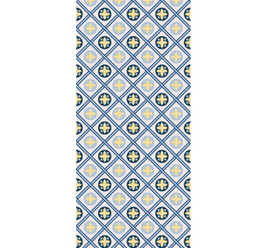 Kitchen roller blind in baby blue and yellow tiles - TenStickers
