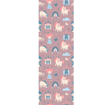 Children room roller blind with pastel unicorns and princess - TenStickers