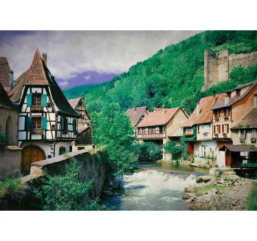 Living room roller blind beautiful town by the river - TenStickers