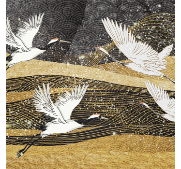 Living room roller blind white oriental birds - TenStickers
