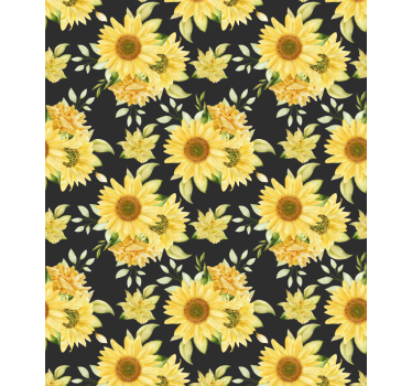 Sunflower pattern black background Flower roller blind - TenStickers
