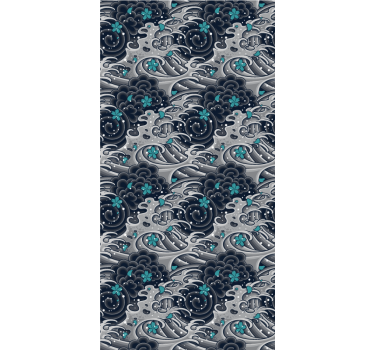 Japan wave ocean illustration Living room roller blind - TenStickers