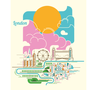 London Skyline View world map roller blind - TenStickers