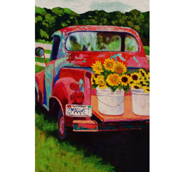 Drawn truck with sunflowers Fruit and vegetable roller blind - TenStickers