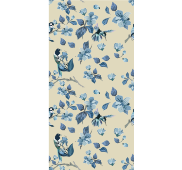 Blue birds and leaves flowers and plants roller blind - TenStickers