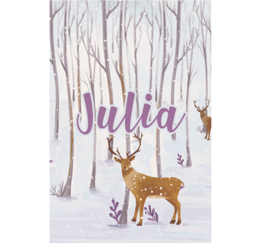Deer in snow with name children room roller blind - TenStickers