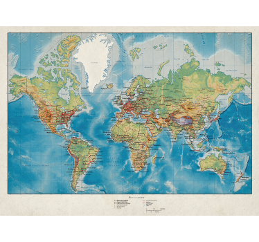Mercator world map window shade - TenStickers