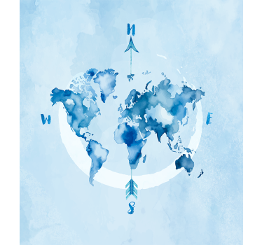 watercolor blue planisphere World map blind - TenStickers