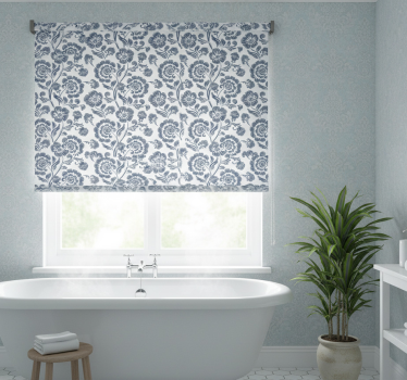 Bathroom roller blind blue flowers on white - TenStickers