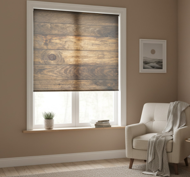 Bedroom roller blind in brown wood finish - TenStickers