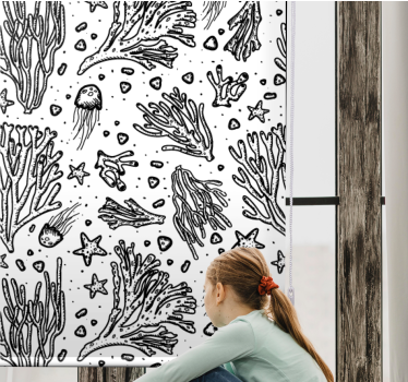 Black silhouetted sea creatures Bathroom window blind - TenStickers