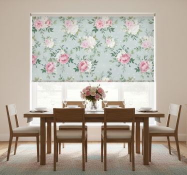 Blue and pink floral dining room roller blind - TenStickers