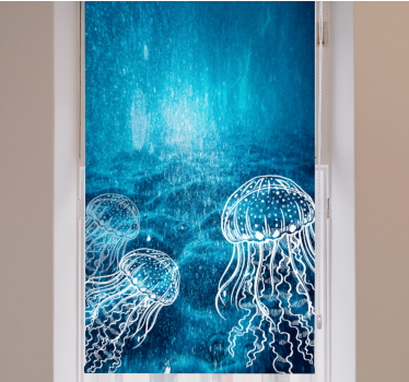 Blue and white jellyfish Bathroom window blind - TenStickers