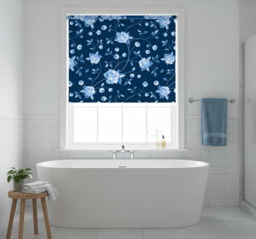 Blue roller blind with floral stems design - TenStickers