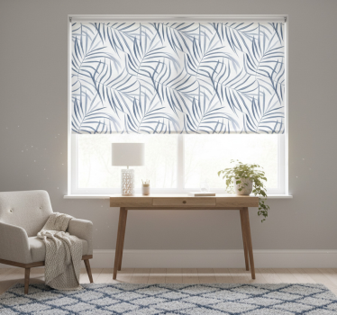 Blue roller blind with leafy pattern design - TenStickers