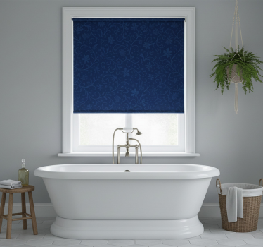 Blue roller blind with navy blue flower design - TenStickers