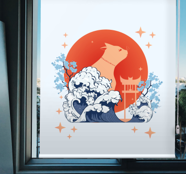 CAT WITH WAVES animal roller blind - TenStickers