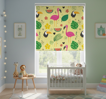 Children room roller blind featuring cute animals and plants - TenStickers