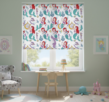 Children room roller blind mermaid ariel smiling - TenStickers