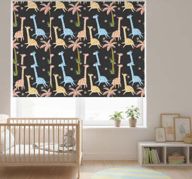 Children room roller blind with grey palm trees and animals - TenStickers
