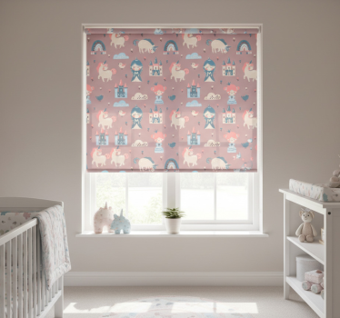 Children room roller blind with pastel unicorns and princess - TenStickers