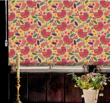 Colorful birds folk art pattern Flower roller blind - TenStickers