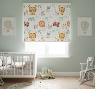 Children room roller blind with pastel animals and rainbows - TenStickers