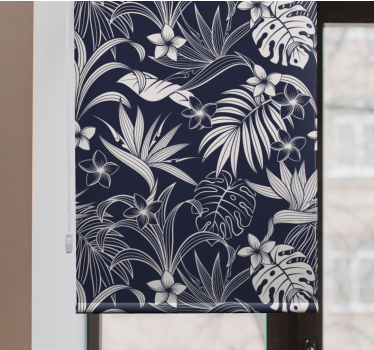 Dark tropical floral pattern flowers and plants roller blind - TenStickers