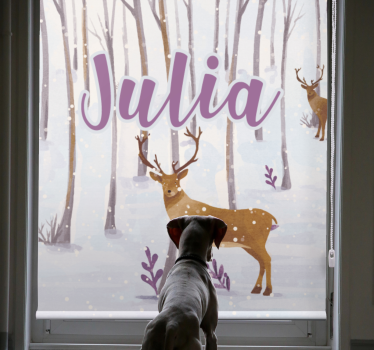 Deer in snow with name children room roller blind - TenStickers
