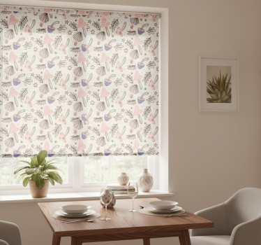 Dining room roller blind with classic mushrooms and flowers - TenStickers