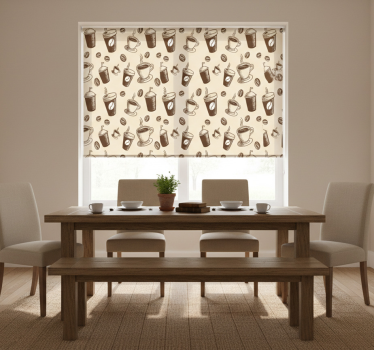Dining room roller blind with coffee bean mugs pattern - TenStickers