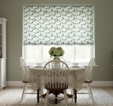 Dining room roller blind with white floral pattern - TenStickers