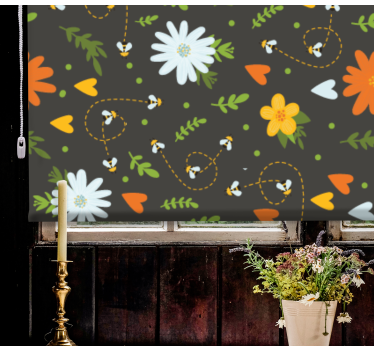 Bees pattern flowers and plants roller blind - TenStickers