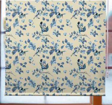 Blue birds and leaves flowers and plants roller blind - TenStickers