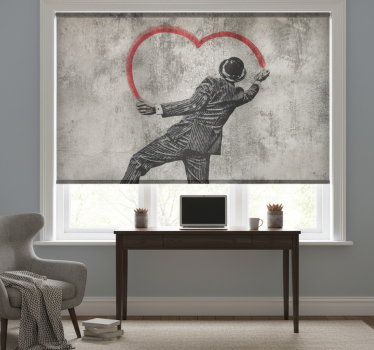 Gray roller blind with banksy heart graffiti - TenStickers