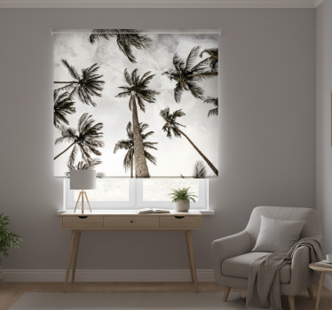 Gray roller blind with low angle palm tree view - TenStickers