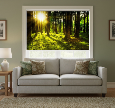 Green roller blind sunlit forest - TenStickers