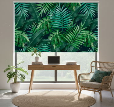 Green roller blind with circular exotic green leaves - TenStickers