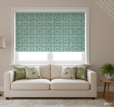 Green roller blind with floral pattern tiles - TenStickers