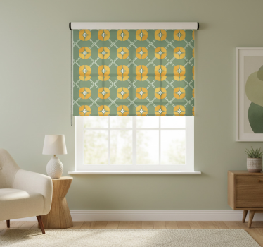 Green roller blind with vintage green floral design - TenStickers