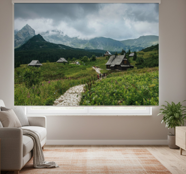 Green roller blind wooden houses in tatra mountains - TenStickers