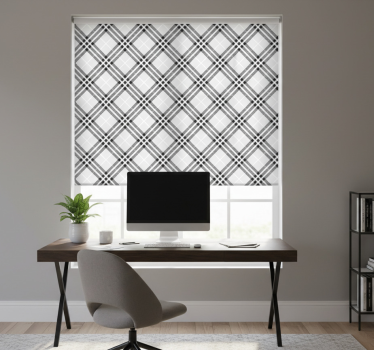 Home office roller blind in black and white tartan - TenStickers