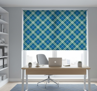 Home office roller blind in blue and green tartan - TenStickers