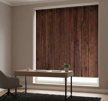 Home office roller blind in dark brown rustic wood - TenStickers