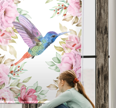 Hummingbird Among Roses flowers and plants roller blind - TenStickers